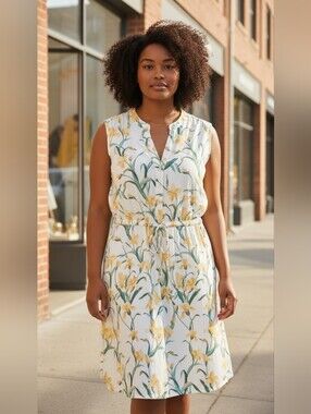 Nwt Robert Louis White Midi Dress with Yellow Floral Print